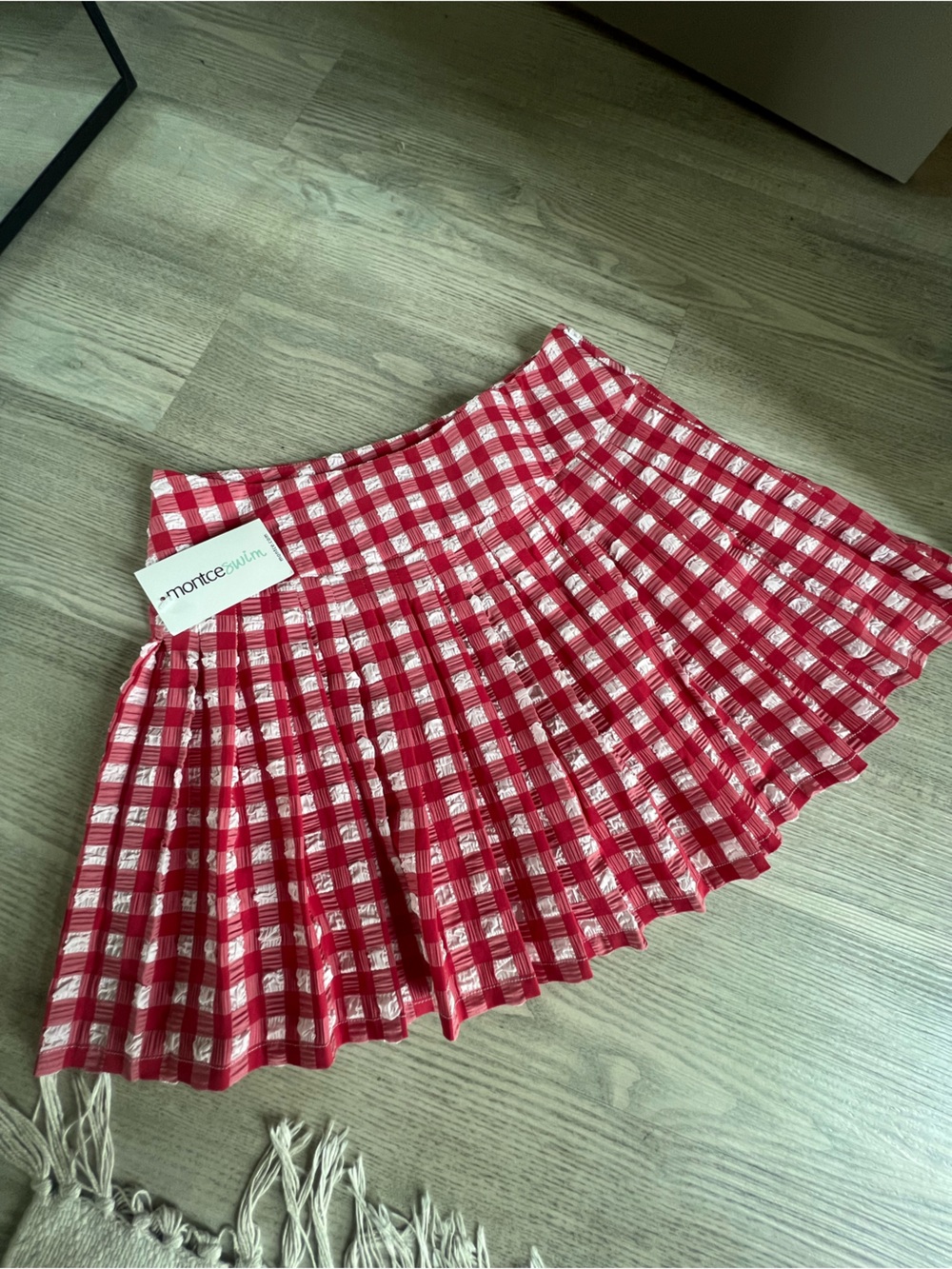 Montce Red and White Gingham Pleated Mini Skirt